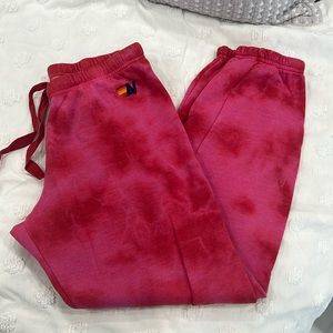 Aviator Nation Sweatpants Red Pink Tie Dye SZ Medium EUC